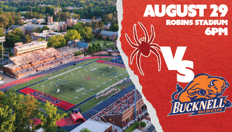 Picture of Robins stadium with the Bucknell Bisons Logo vs the Richmond Spiders Logo.