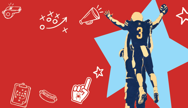 Outline of a football player holding another one up in celebration