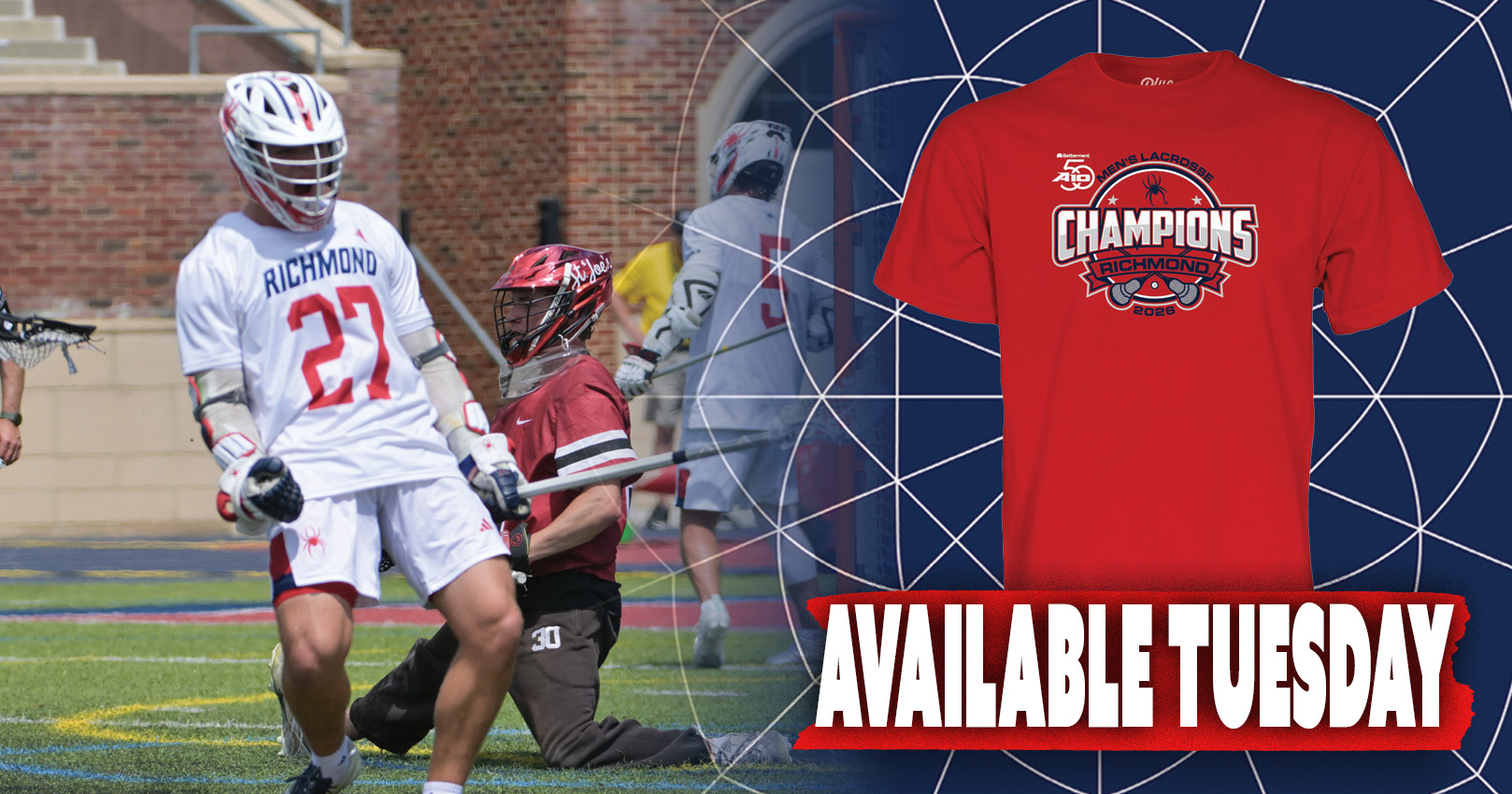 Image of Lacrosse players High fiving with the text champion bound behind them.