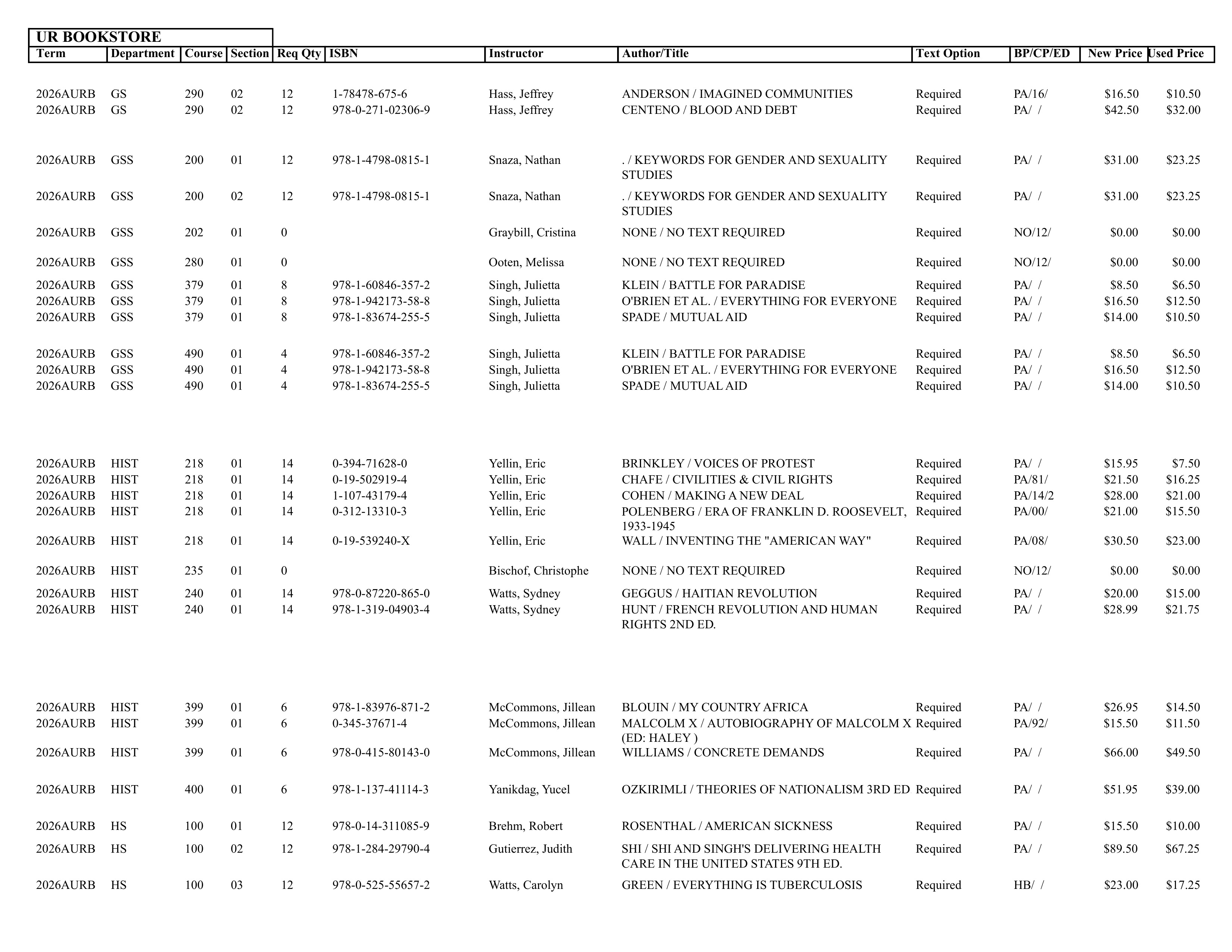 Textbook list assistance please call the SpiderShop at 804-698-9651