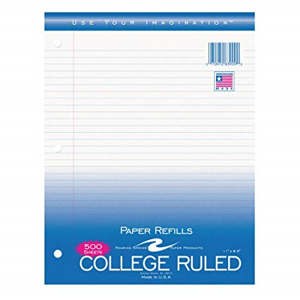 College Ruled 11 x 8 1/2 Inch Lined Paper