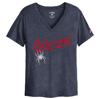 League Ladies Boyfriend V-Tee with Richmond Mascot in Navy