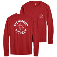 League Long Sleeve Tee with Richmond Mascot Spiders Front Pocket in Red