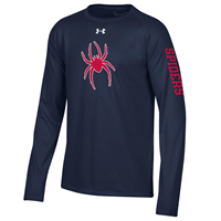 Under Armour Youth Long Sleeve Tee with Mascot and Spiders on Sleeve in Navy