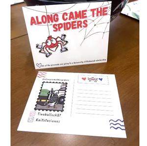 Double-sided Along Came the Spiders Postcard