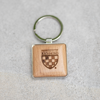 Jardine Silver and Wood Keytag with Shield Square