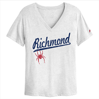 League Ladies Boyfriend V-Tee with Richmond Mascot in White