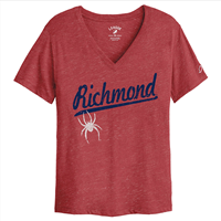 League Ladies Boyfriend V-Tee with Richmond Mascot in Red