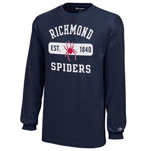 Champion Youth Long Sleeve Tee with Richmond EST Mascot 1840 Spiders in Navy