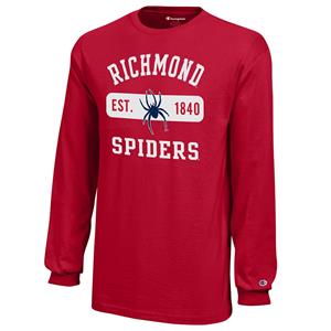 Champion Youth Long Sleeve Tee with Richmond EST Mascot 1840 Spiders in Red