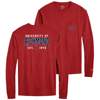 League Long Sleeve Tee with Richmond Mascot Front Pocket and Back Graphic in Red