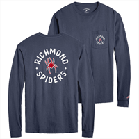 League Long Sleeve Tee with Richmond Mascot Spiders Front Pocket in Navy