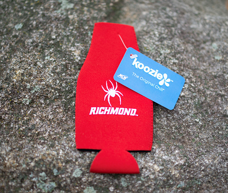 Bottle Koozie with Mascot Richmond in Red