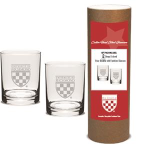 Campus Crystal by Jardine Set of Two Old Fashion Glasses with Shield